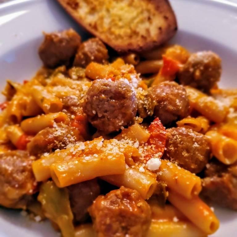 Gluten free Penne with Sausage and Peppers