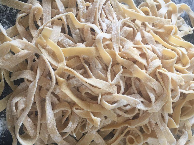 once you are done cutting the pasta make sure it is thoroughly coated with flour