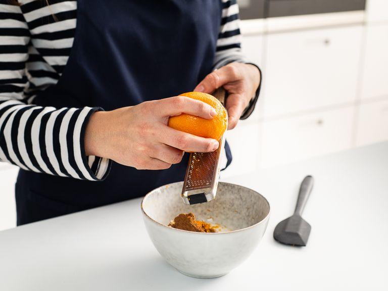 Combine some butter with some sugar, cinnamon, and zest of half an orange in a small bowl. Mix until smooth.