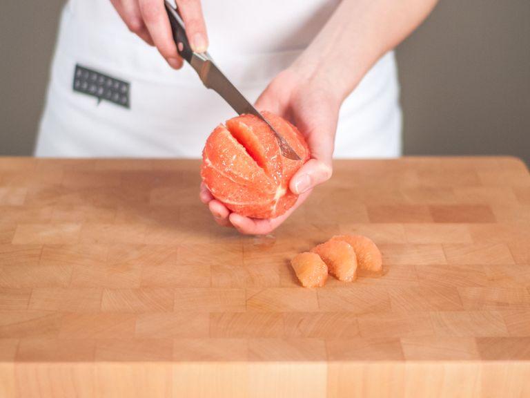 Use a sharp knife to peel and fillet grapefruits.