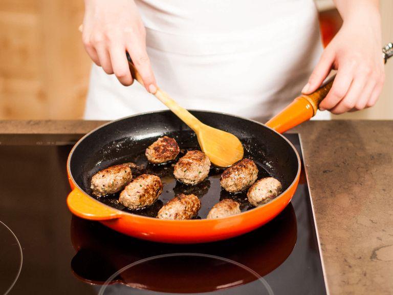 Heat up a large frying pan and sear kebabs for approx. 3 – 5 min. per side. Transfer to a kitchen towel lined plate to absorb excess fat. Serve hot with tzatziki on the side.