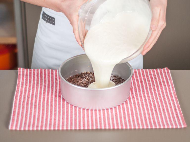 Pour cream into round baking form. Gently tap form on counter to release air bubbles. Transfer to refrigerator and allow to set for approx. 3 hours.