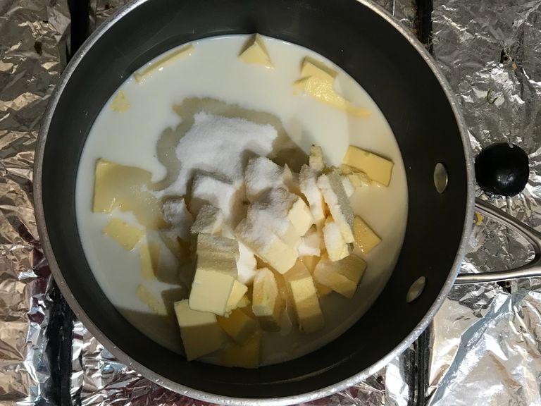 Combine white chocolate, butter, sugar and milk in a large saucepan; stir over low heat for 5 minutes or until smooth. Pour mixture into a large bowl; cool for 15 minutes.