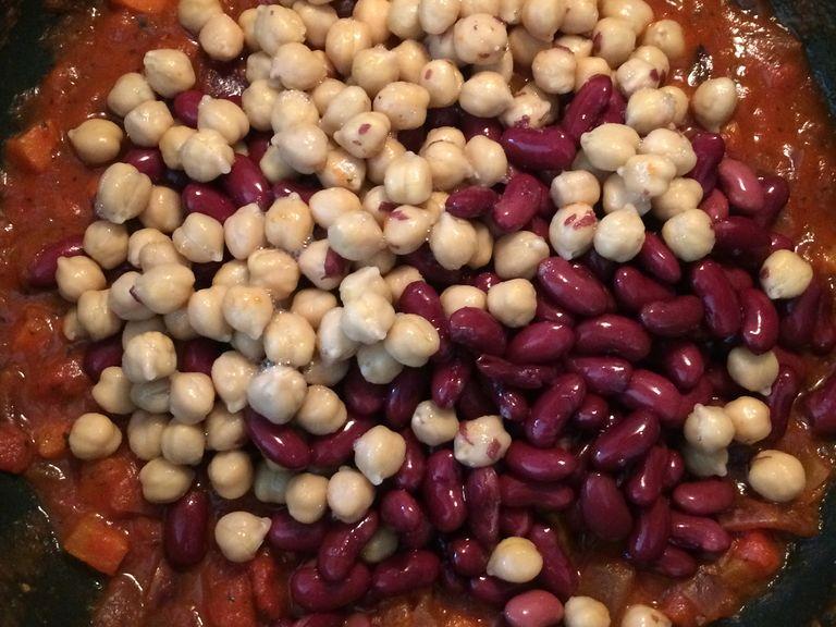 Add beans and chickpeas and cook for 5 minutes
