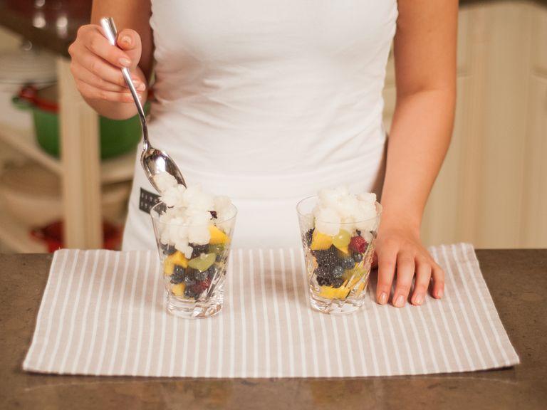 Fill serving glasses with fruit salad and top off with granita! Enjoy with your loved ones!