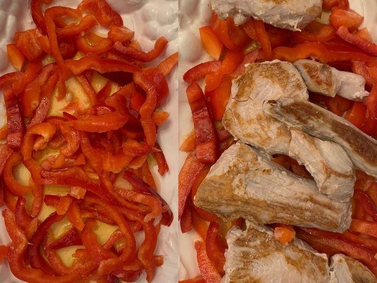 Add the seasoned pepper into a flat serving dish, then add the cooked tuna steaks. 