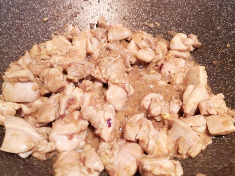 add the chopped chicken breast until it gets Brown (or well Cook)