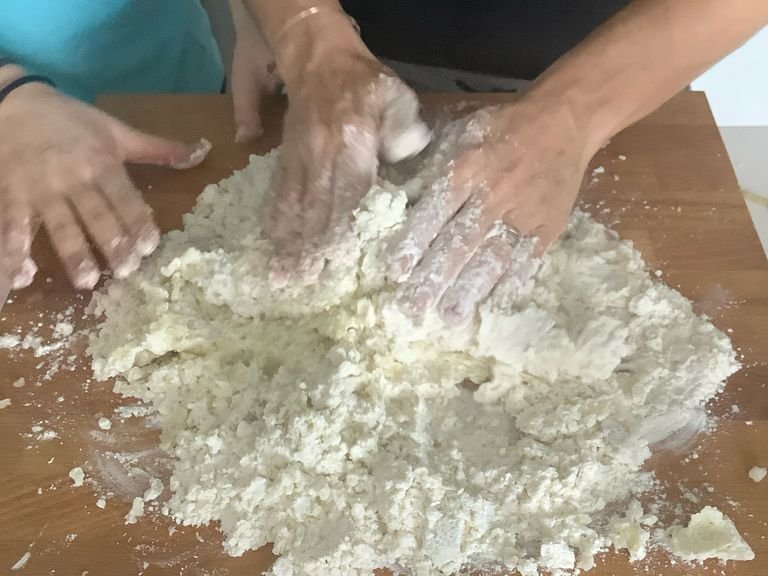 Mix the flour and the potatoes together to create a dough like mixture 