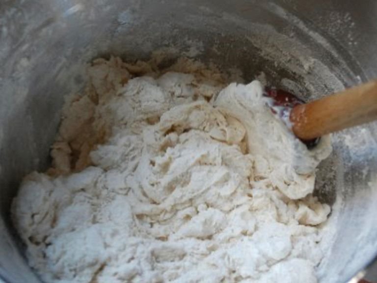 mix in a bowl the flour and the dry yeast. add the sugar and the salt and mix. add the olive oil and the water and mix until uniform and soft dough, if the dough too sticky, add more flour, if the dough too dry , add more water