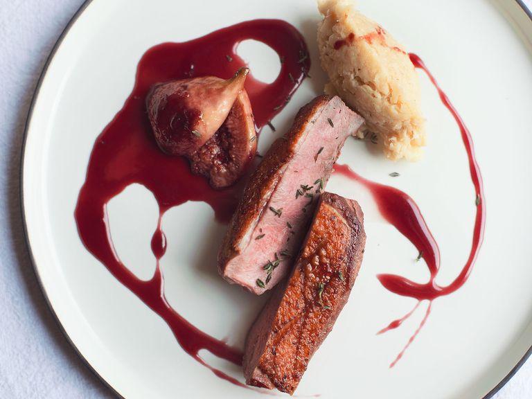 Duck with cassis-figs and parsnip purée