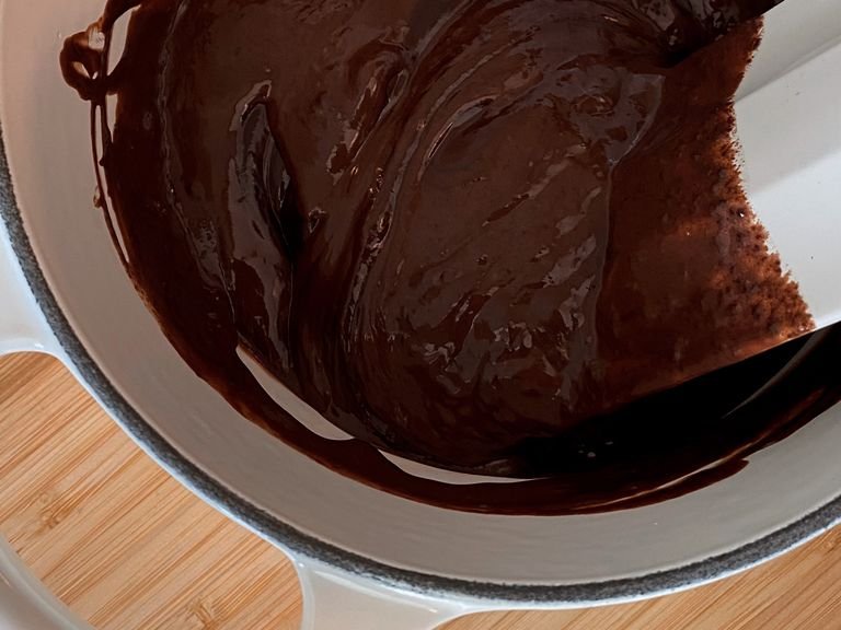Mix until the chocolate is completely melted and the consistency is smooth. (If your chocolate isn’t melting, you can put it over very very low heat to help them melt completely.)