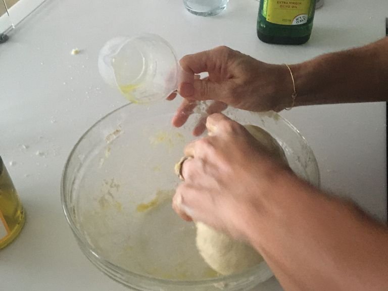 Add a tad bit of olive oil to soften the dough and let it rest in the bowl