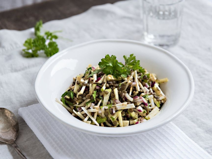 Lentil salad with apple and celery