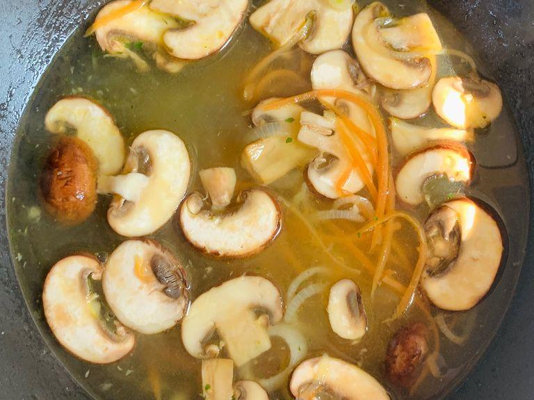 Add vegetable broth and bring to a boil. Stir in sugar and tahini-soy sauce, then reduce heat to medium.