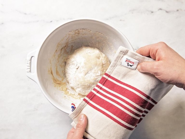 Shape dough into a ball and dust with flour. Cover with a clean kitchen towel and let rise for 1 hr.
