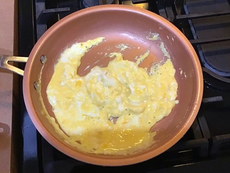 Add three eggs to scramble and milk.