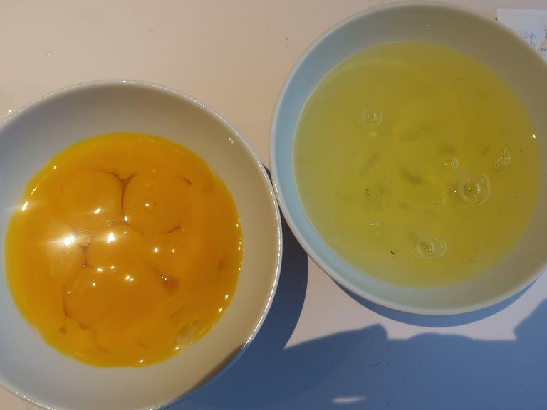 Separate the whites and the yolk of the eggs.