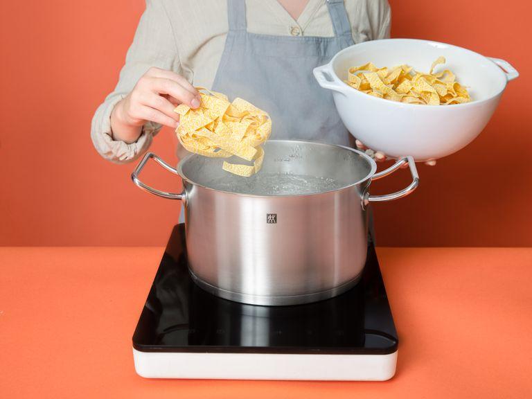 Cook the pappardelle according to package instructions in a large pot of boiling water.