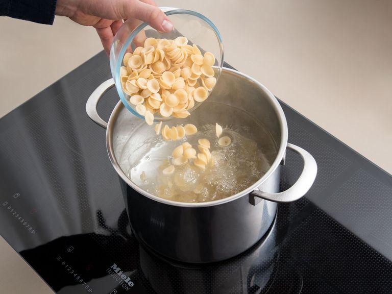 Bring salted water to boil in a large pot. Cook pasta according to packet instructions or until al dente.
