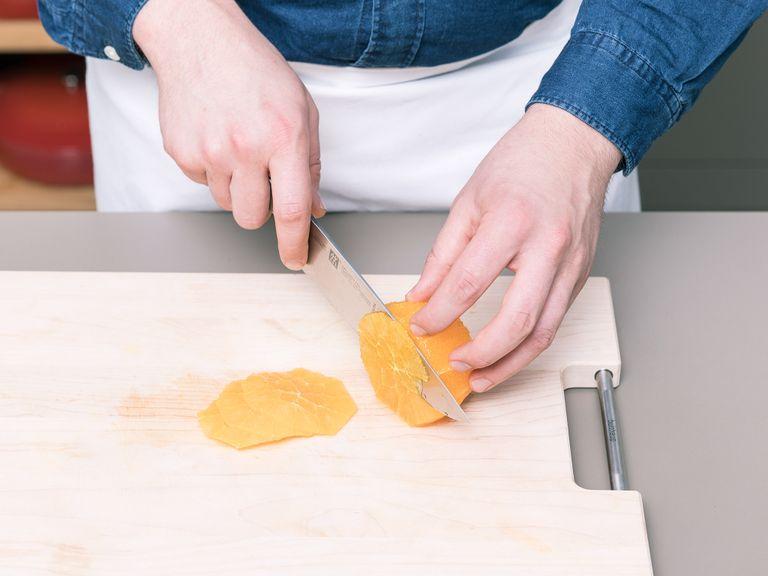 Peel and finely slice orange and remove any seeds. Add orange slices to fennel and stir to combine.