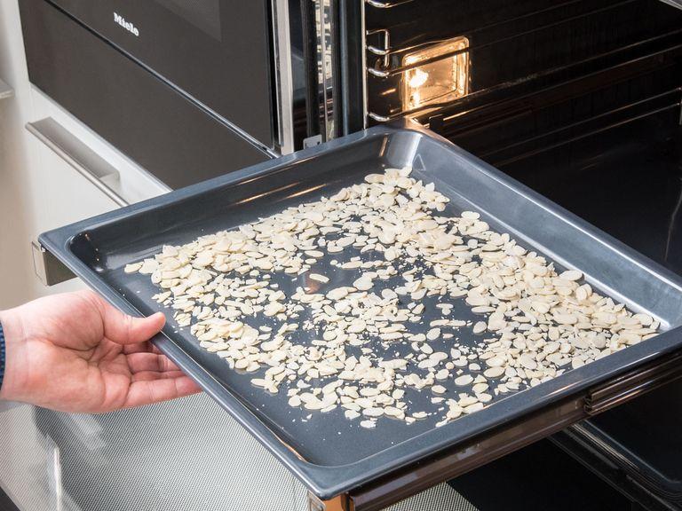 Arrange sliced almonds on a baking sheet. Toast in oven at 180°C/350°F for approx. 6 min. or until golden brown. Remove from oven, set aside and let cool.