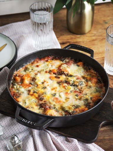 Baked gnocchi with gorgonzola and spinach