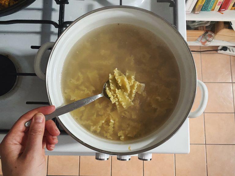 Bring a large pot of salted water to a boil. Cook pasta according to package instructions. Before draining, reserve some of the pasta cooking water and set aside.