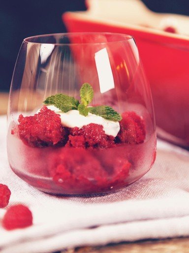 Raspberry granita with mint yogurt