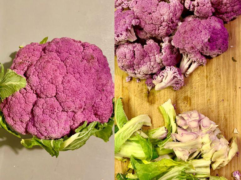 Chop cauliflower into small pieces, I accidentally have pink cauliflower, I found it in the farmer’s market. Usually I use white cauliflower for this recipe.