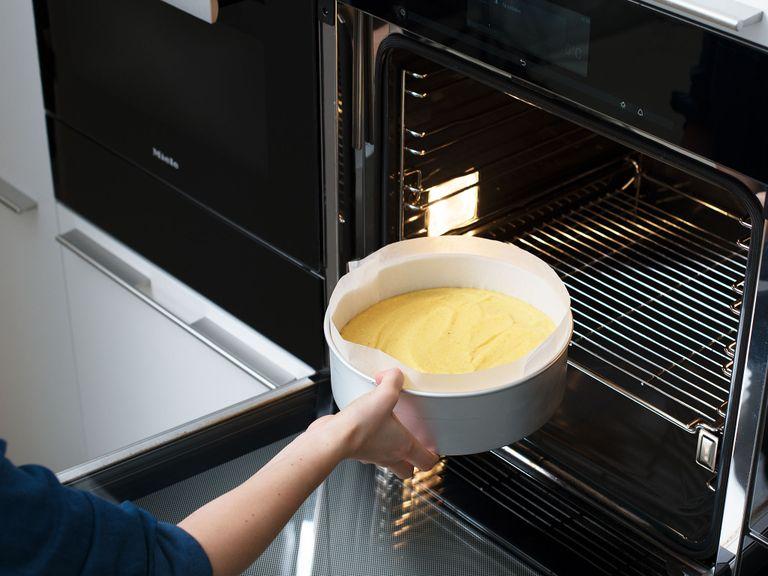 Pour cake batter into a greased and parchment-lined cake pan. Bake for approx. 45 - 50 min. at 170°C/340°F.