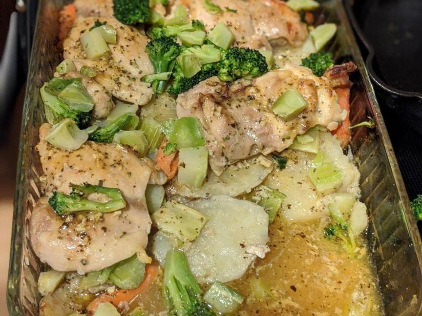 Baked chicken and potatoes