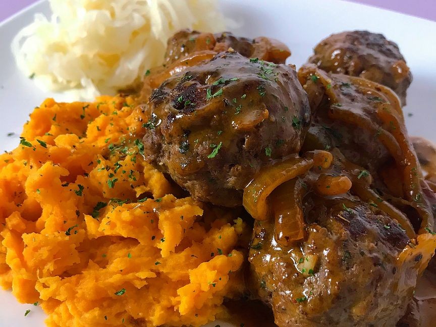 Beef Meatballs in a Dairy-free Creamy Onion Sauce