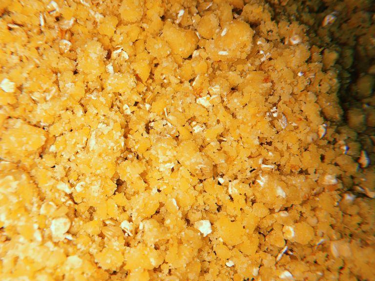 With clean hands, mix the crumble topping.