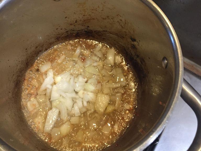 Fry the onion till it’s slightly golden brown