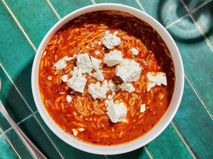 Greek tomato, orzo, and feta soup