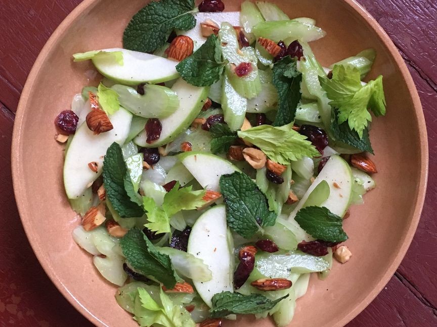 Crunchy celery salad with almonds and cranberries