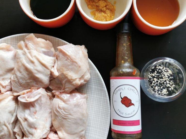 mix all the ingredients together in a bowl, and marinade over night or at least 2 hours.