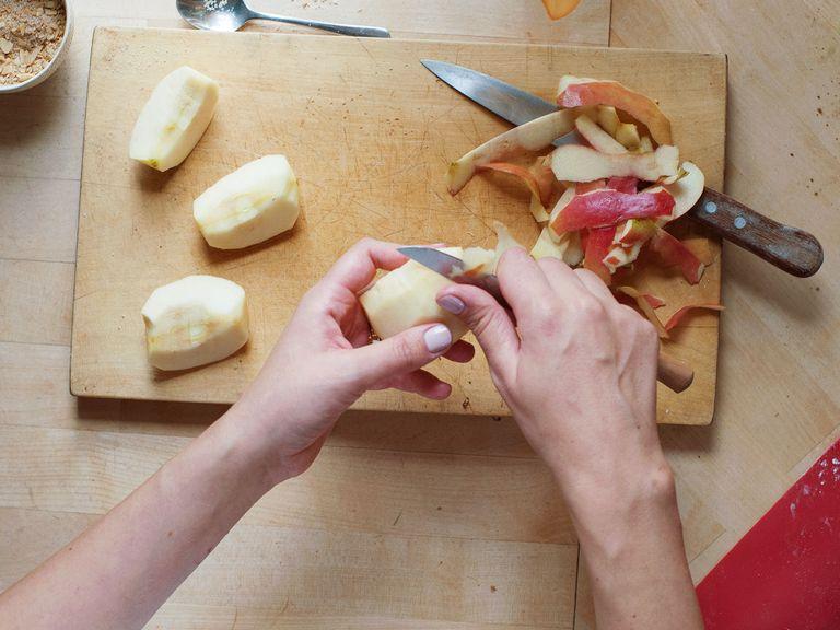 Peel, core, and slice apple. Spread some of the almond-cinnamon mixture over the dough triangles. Place an apple slice on the outer part of each piece of dough.