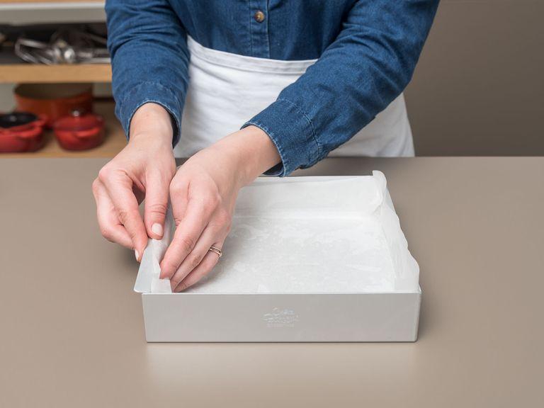 Preheat the oven to 180°C/350°F. Grease the baking pan and line with parchment paper.