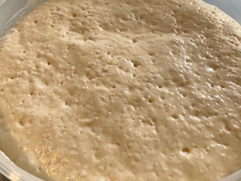 Cover the bowl and let the batter rise till it doubles in volume and is all bubbly. It will take about 40..60min, though yeast has a mind of it’s own and it may take longer.
