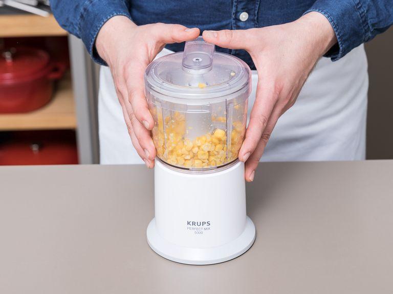 Preheat oven to 230°C/450°F. Put cast iron pan to the oven and preheat for approx. 10 min. In a large bowl, whisk cornmeal with buttermilk and set aside. Add half of the sweet corn kernels to a food processor and puree until smooth.