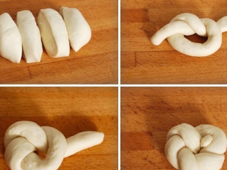 Separate the dough into 12 pieces. Divide each piece into thirds and braid it like hair. Or you can try to braid it the traditional way as on the picture.