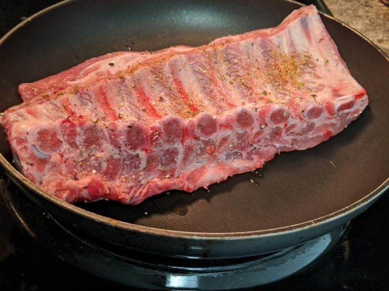 Sear it on both sides on the frying pan for two minutes. Pre heat the oven to 350 f.